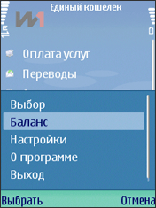 Выбор пункта Баланс