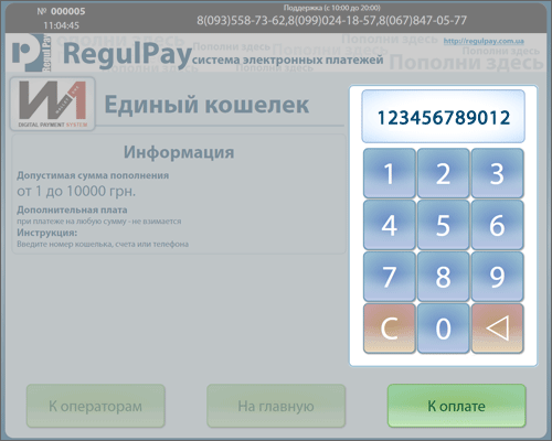 RegulPay Ввод номера кошелька